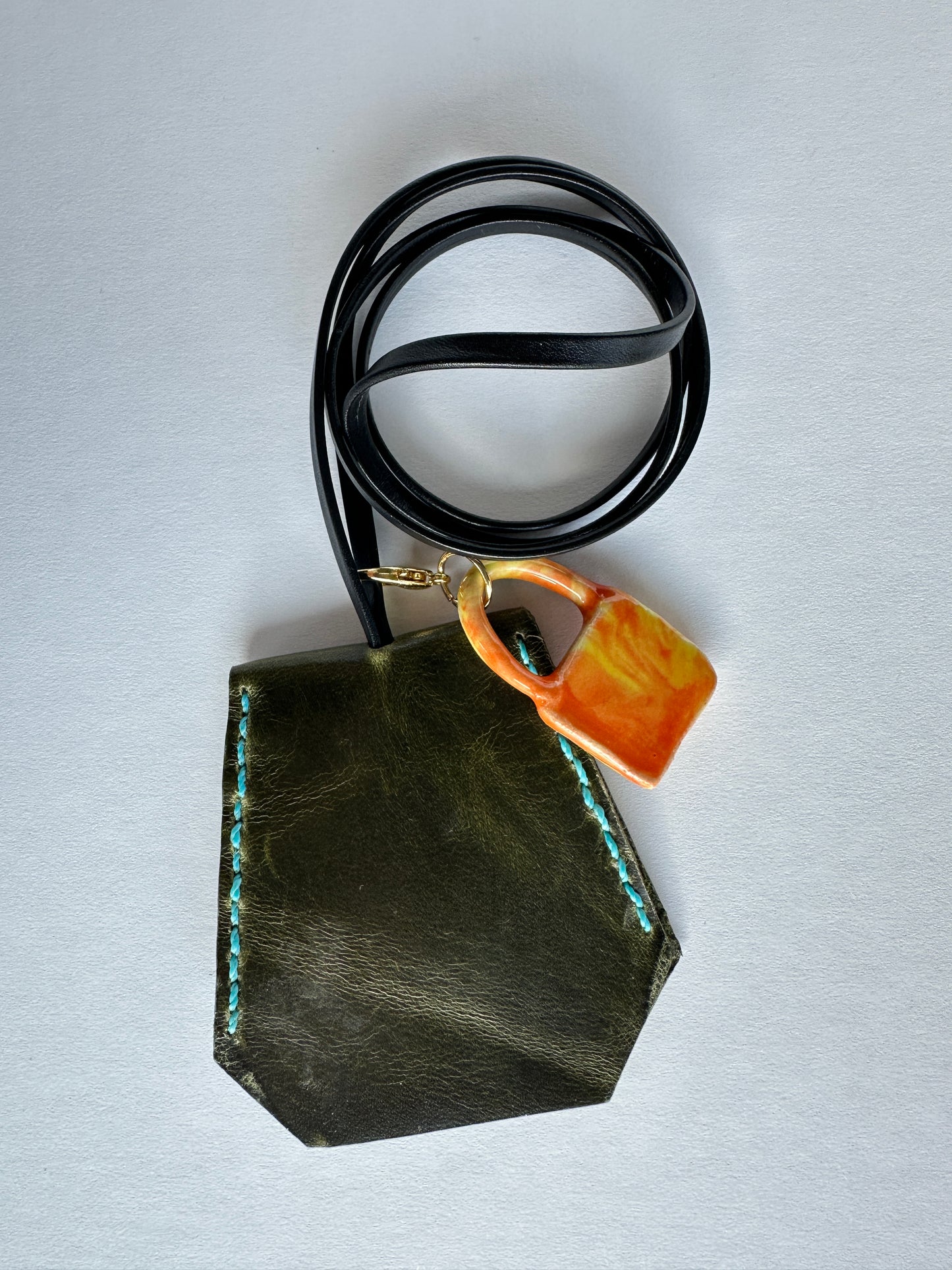 Leather Clochette Necklace With Ceramic Padlock