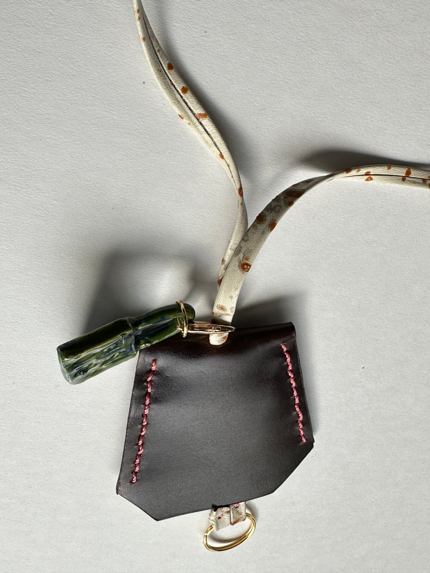 Leather Clochette Necklace With Ceramic Padlock