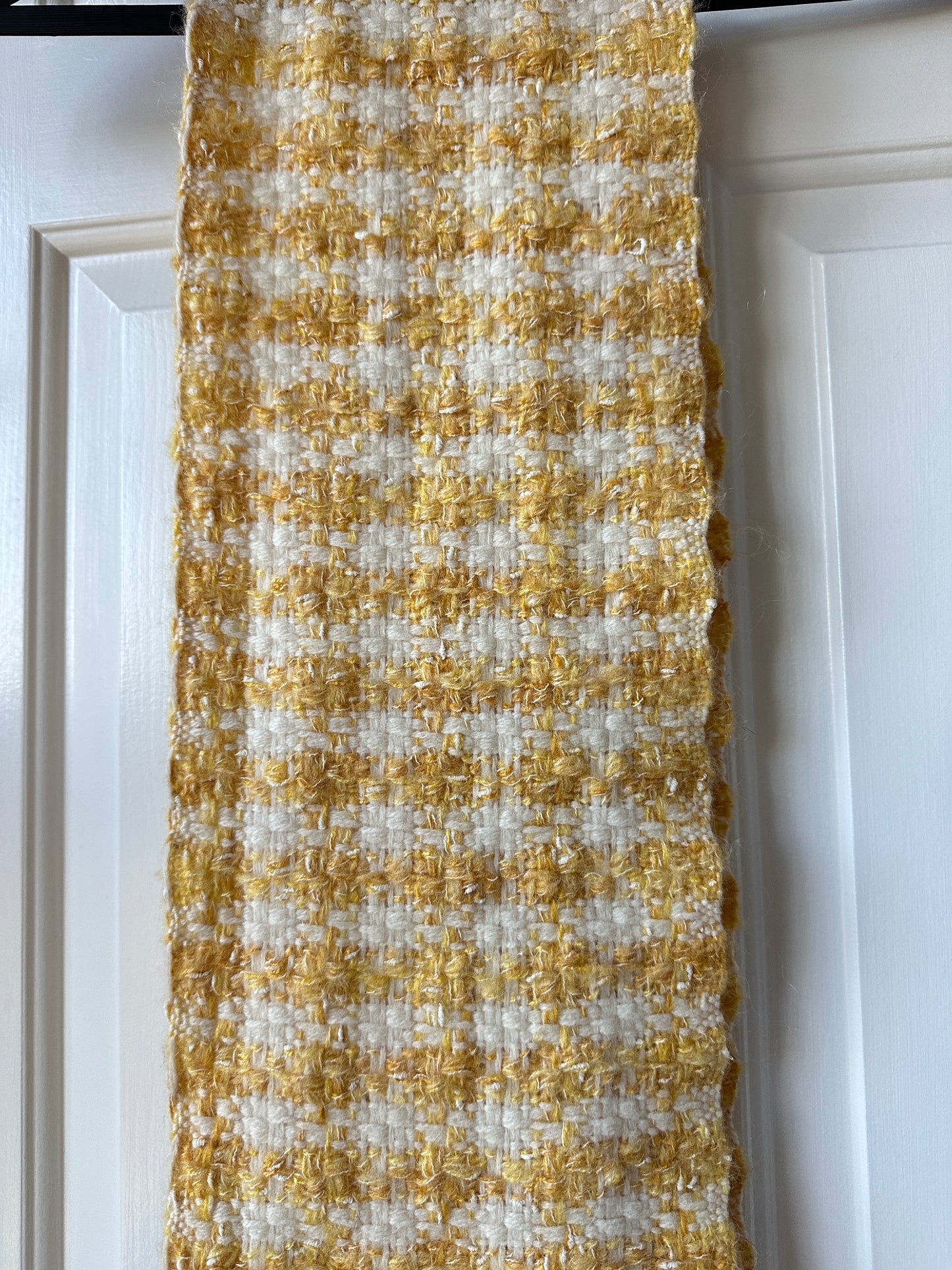 Yellow and white check wool scarf