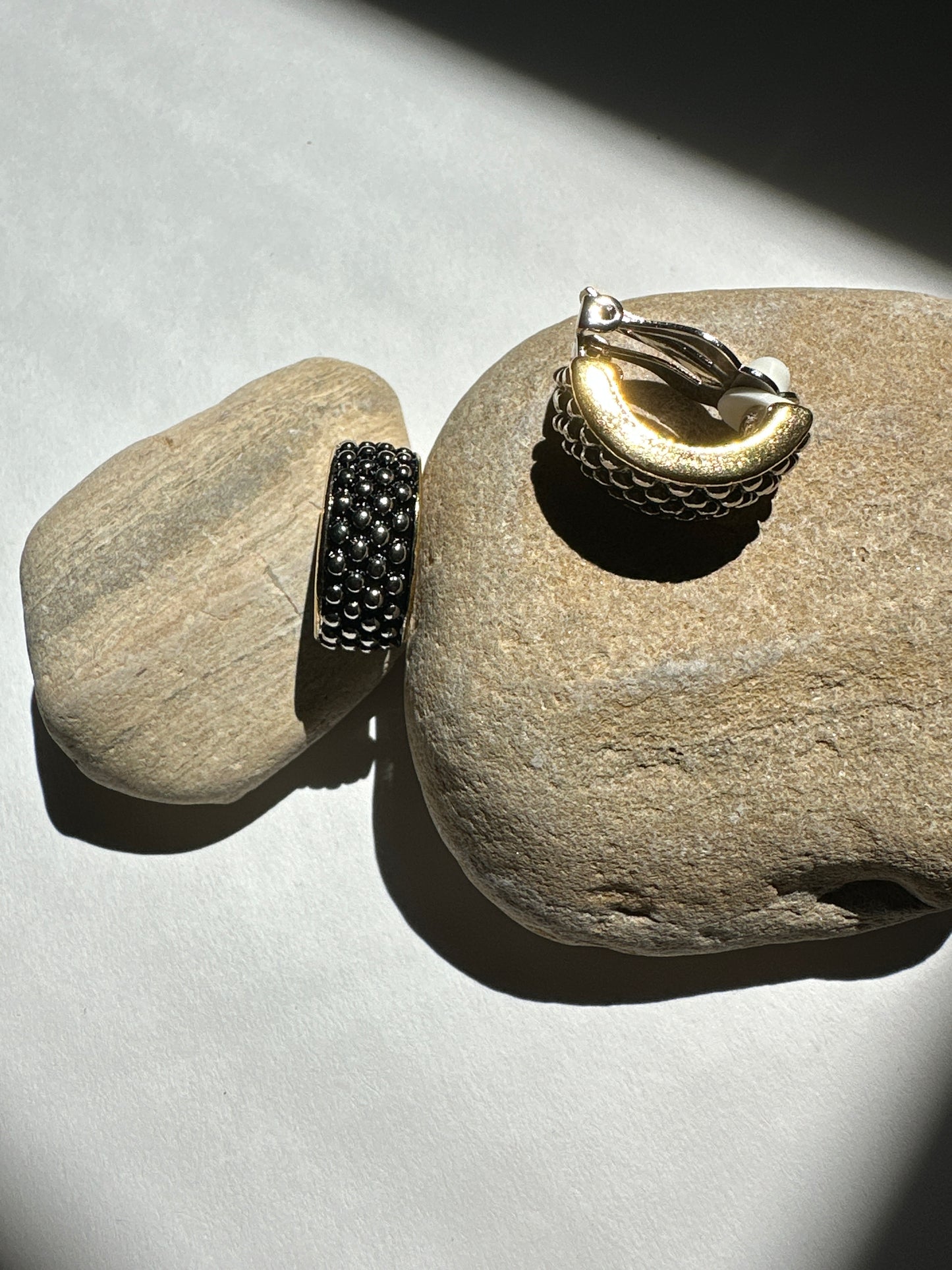 Vintage Two-Tone Dotted Half-Hoop Clip-On Earrings