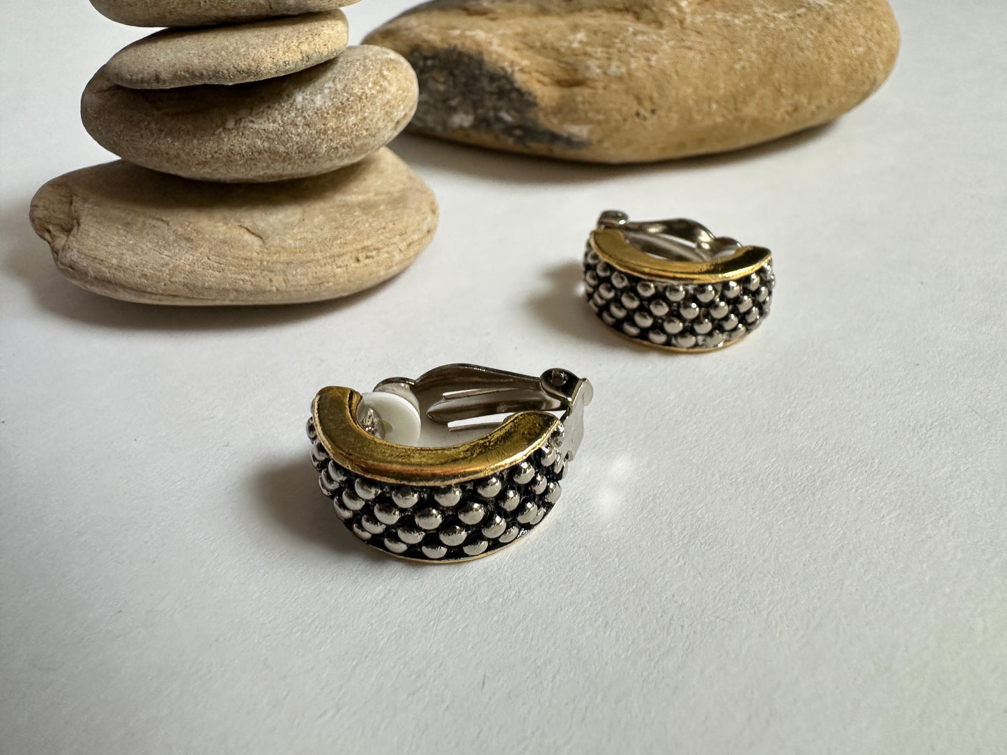 Vintage Two-Tone Dotted Half-Hoop Clip-On Earrings