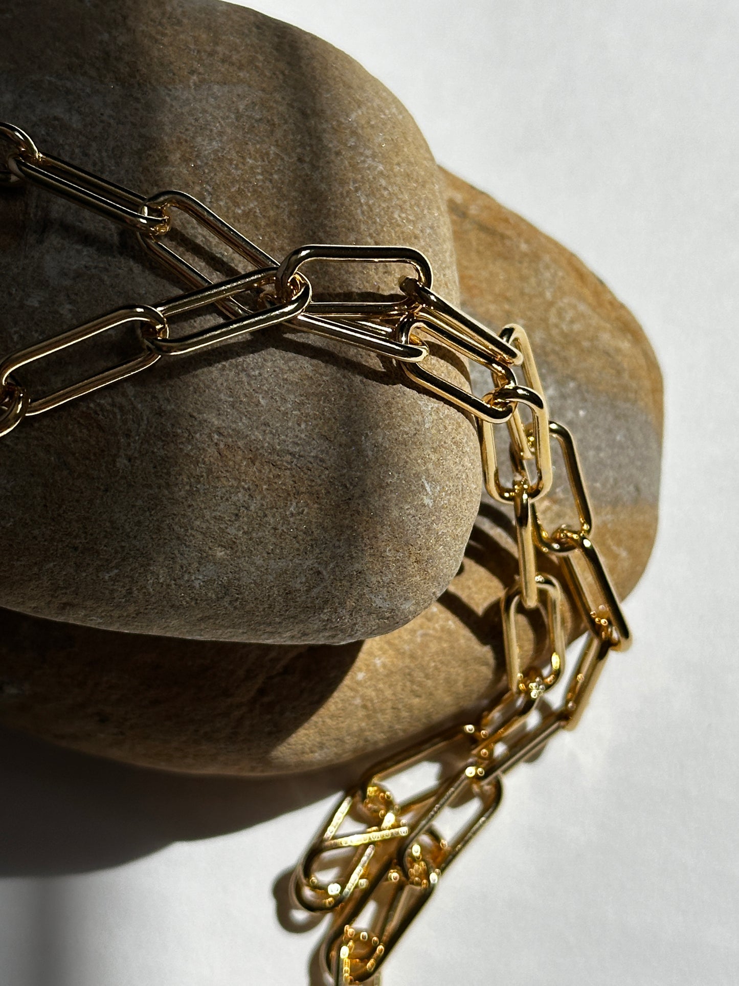 Black Ceramic Form & Baroque Pearl Pendant on Gold Paperclip Chain