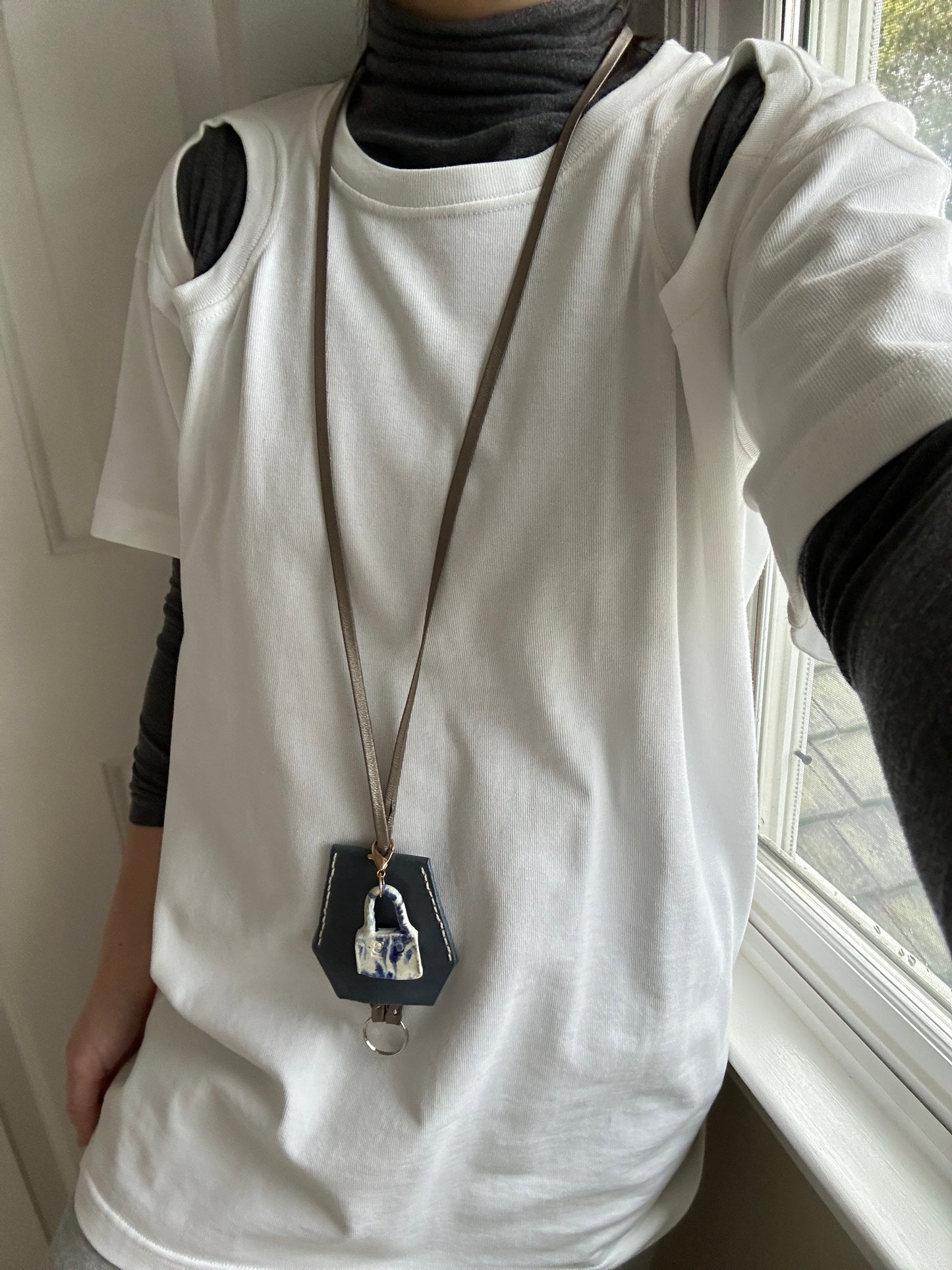 Leather Clochette Necklace With Ceramic Padlock