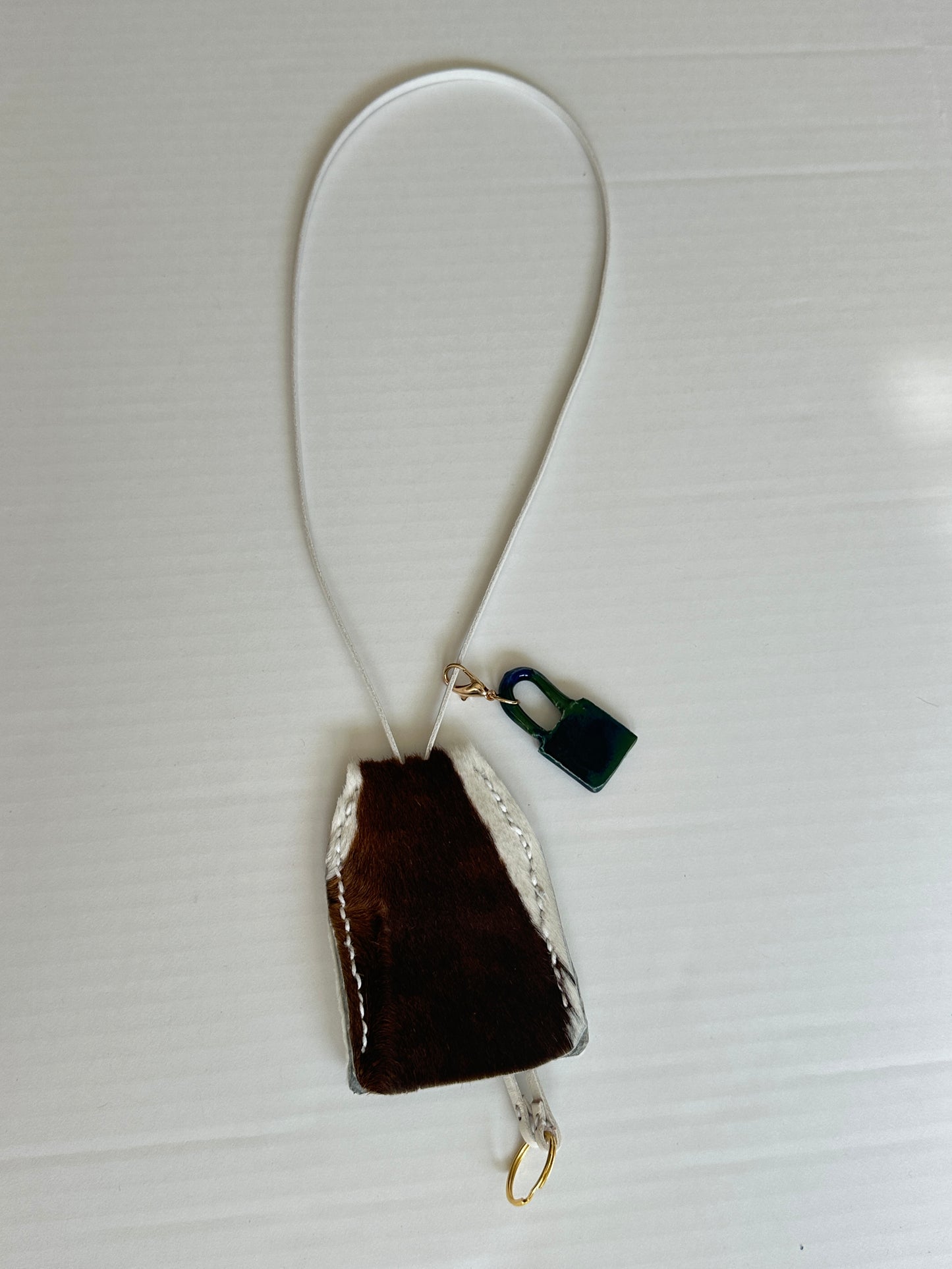 Large Leather Clochette with Ceramic Padlock