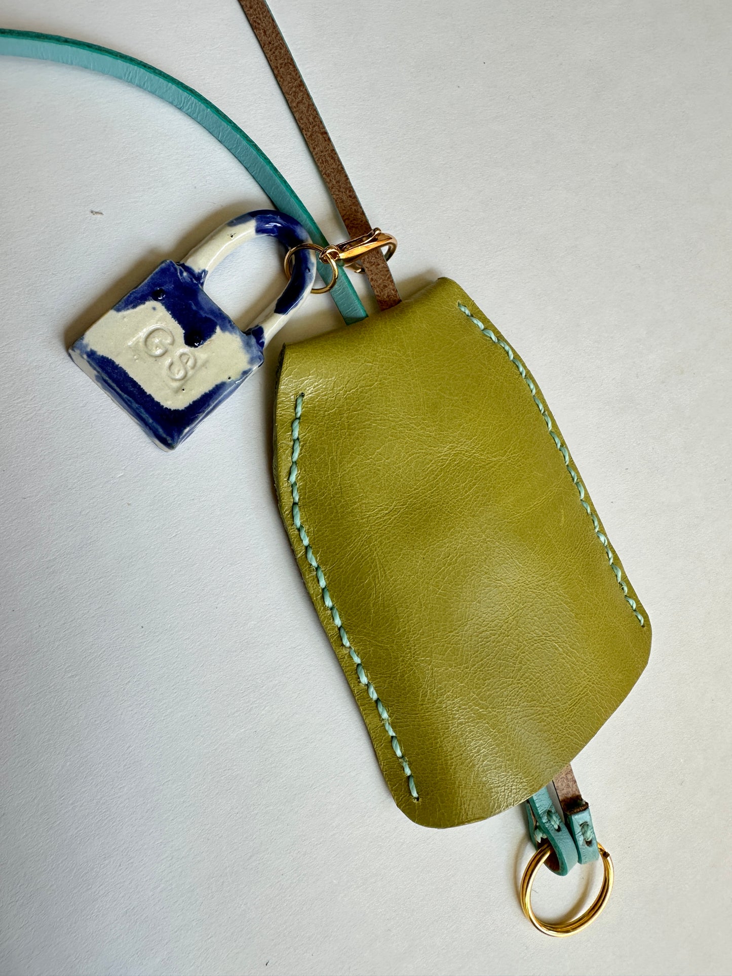 Large Leather Clochette with Ceramic Padlock