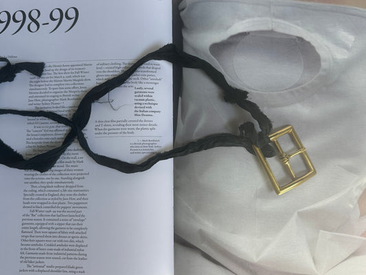 Artisanal Belt Buckle Pendant Necklace on Silk Sari Cord in Black