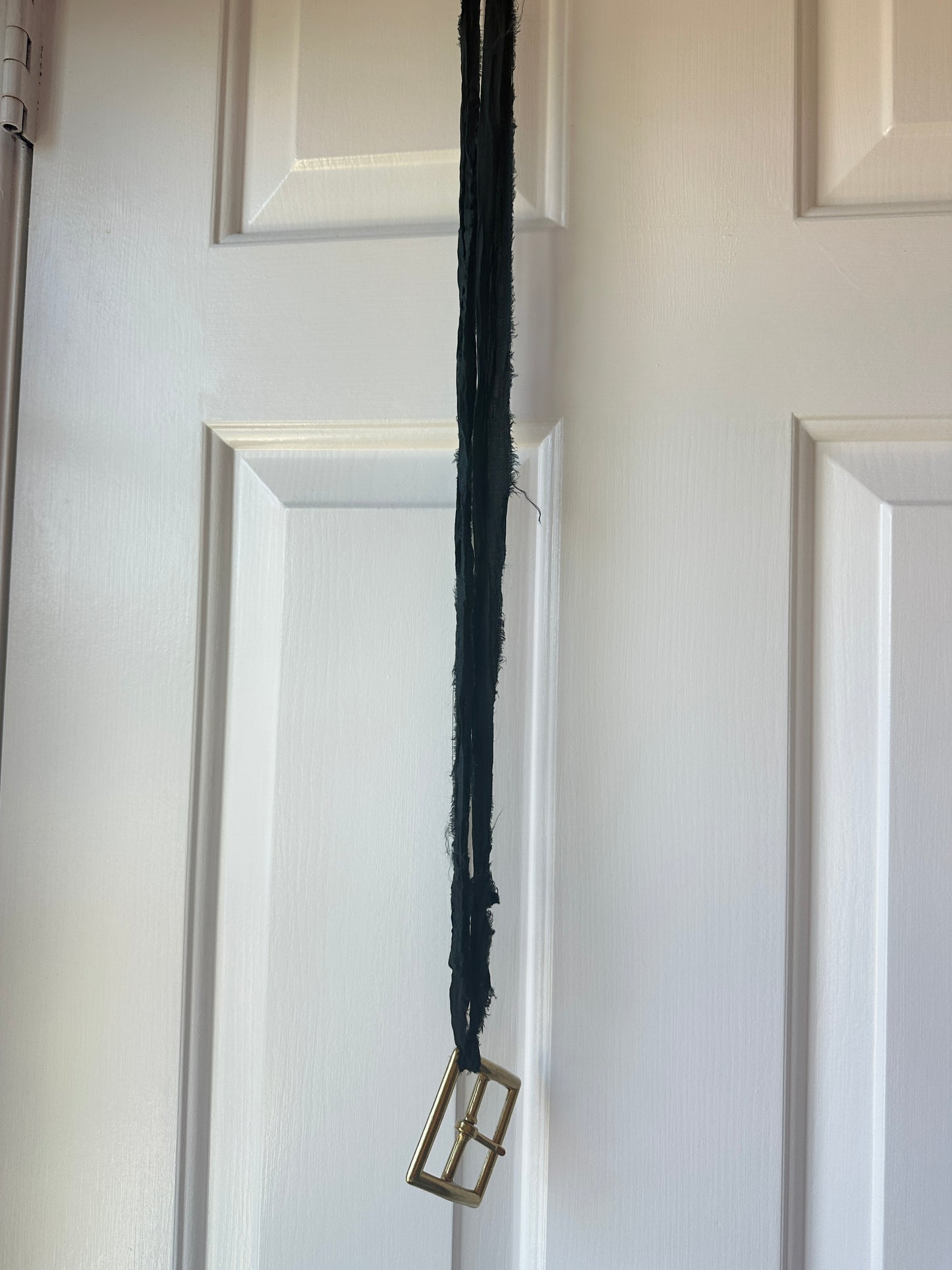 Artisanal Belt Buckle Pendant Necklace on Silk Sari Cord in Black