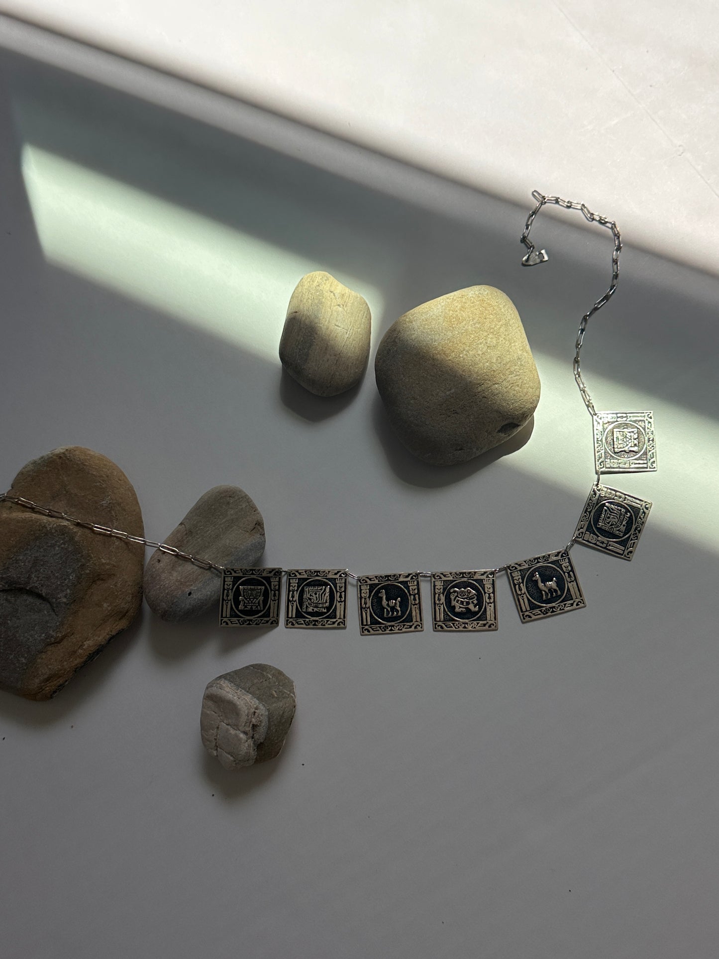 Vintage Inspired Motif Silver Panel Necklace