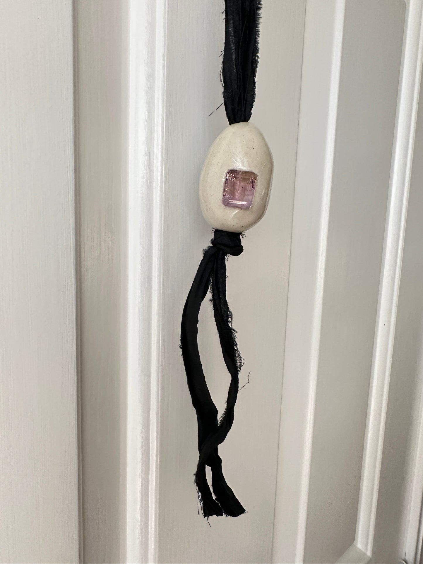 Ceramic Egg Pendant Necklace Sari Silk