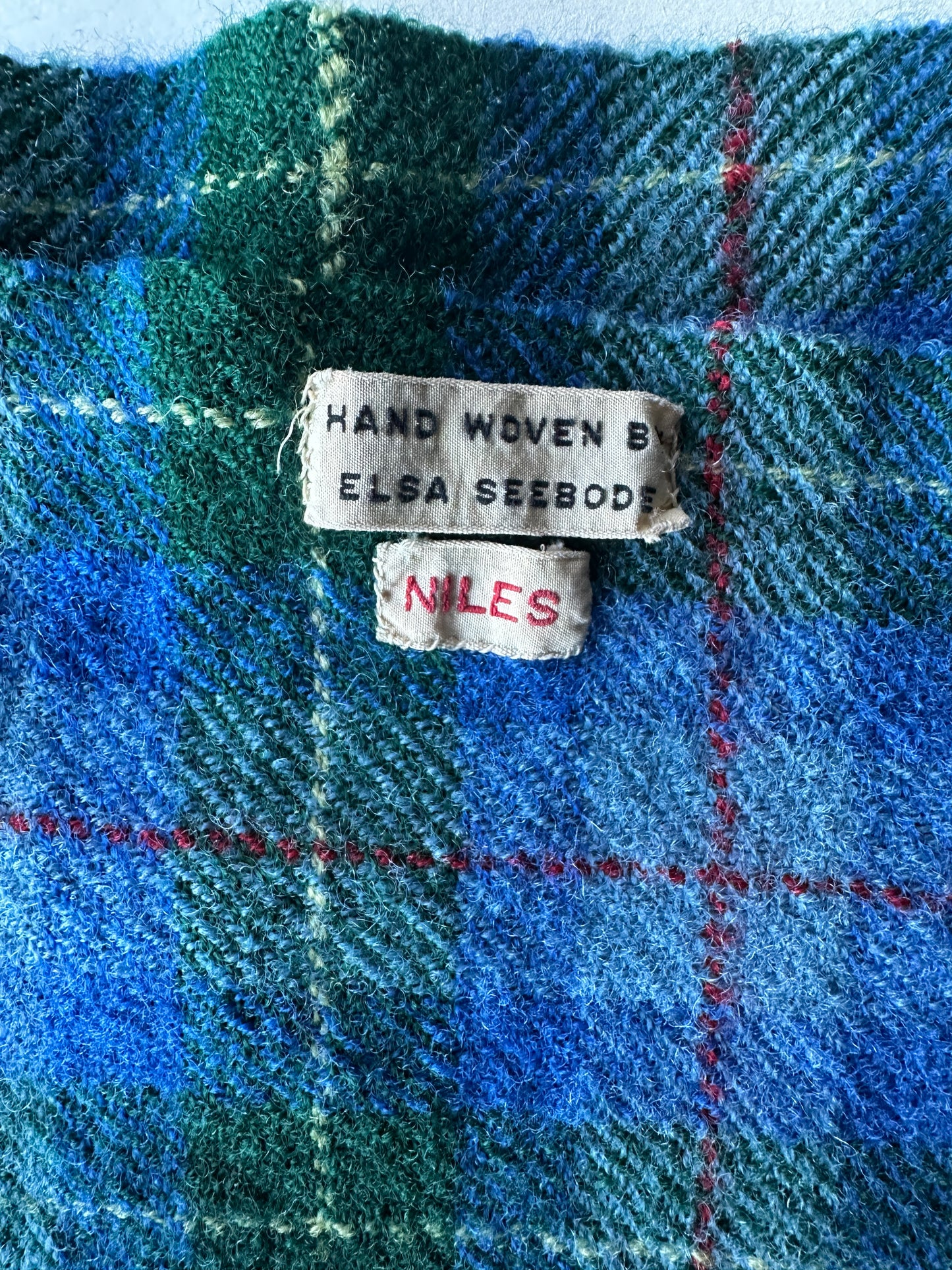 Vintage blue and green tartan plaid with red overcheck scarf