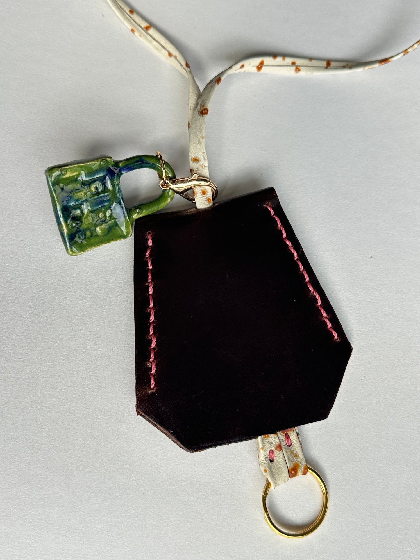 Leather Clochette Necklace With Ceramic Padlock
