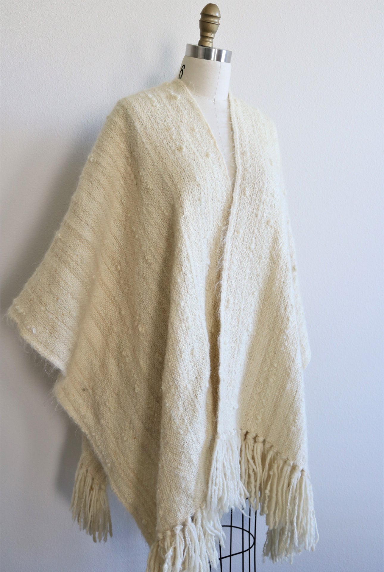 Mohair Wool Hand Loomed Shawl, Ruana, Blanket Wrap by Tierra Wools Original in White Cream