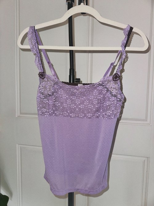 Purple Lace Cami Tank Top with Floret Details