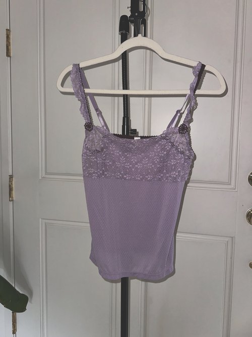 Purple Lace Cami Tank Top with Floret Details