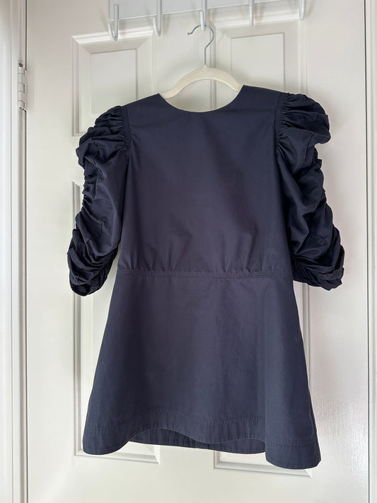 Celine Peplum Navy Cotton Blouse by Phoebe Philo