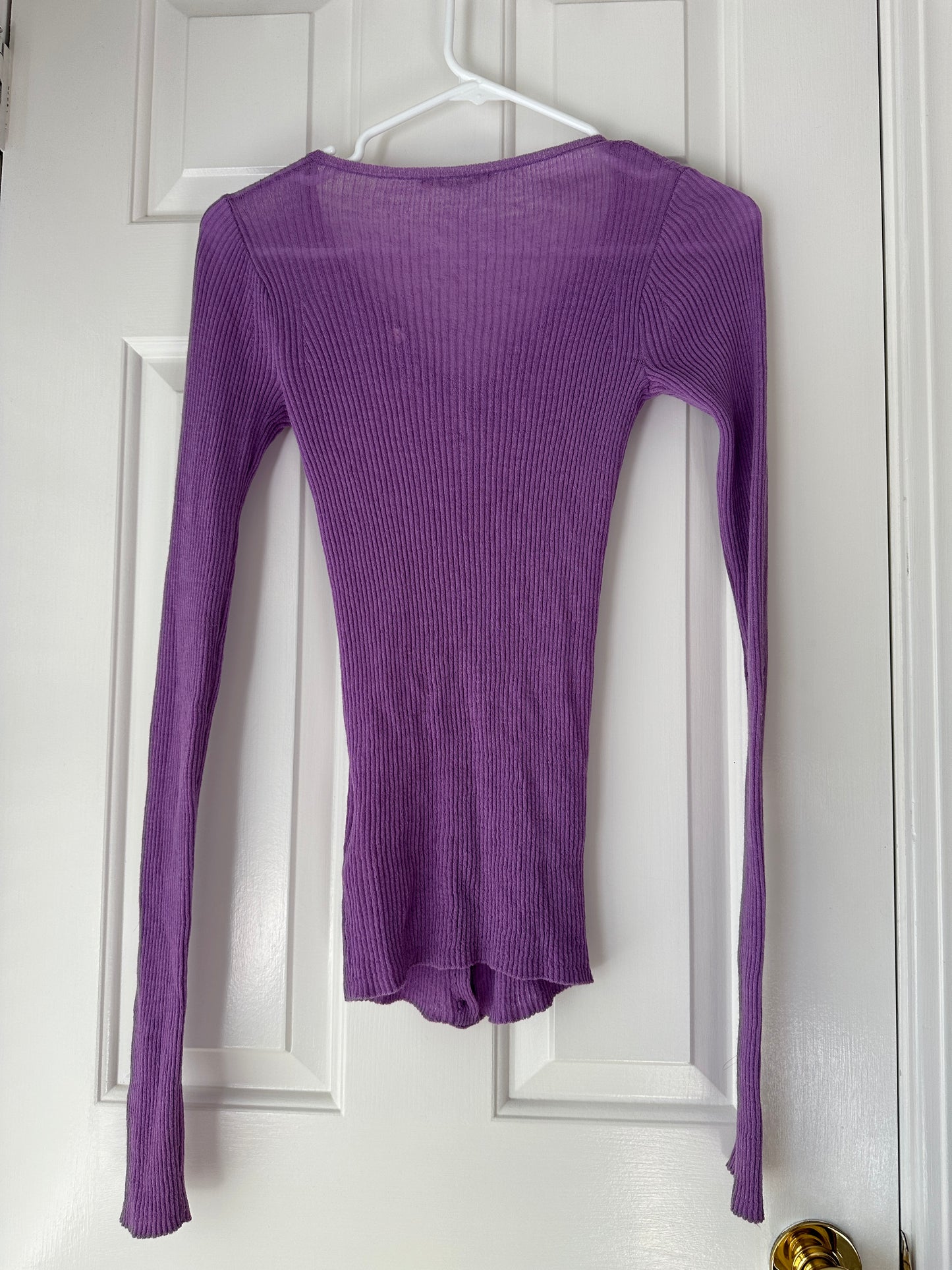 AURALEE Purple Ribbed Knit Wool Mohair Cardigan