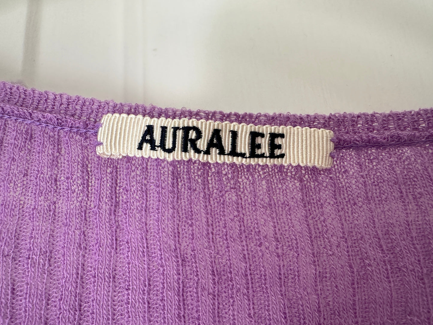 AURALEE Purple Ribbed Knit Wool Mohair Cardigan