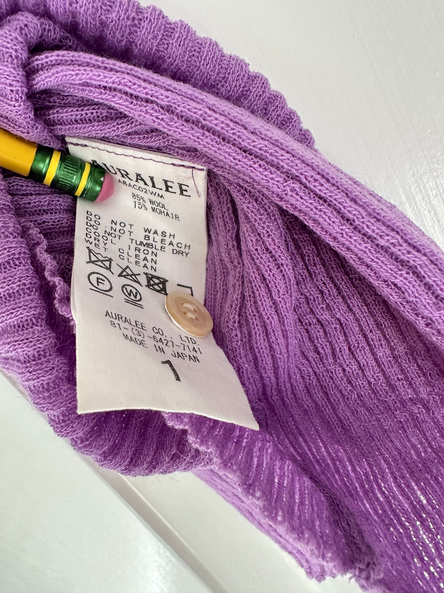 AURALEE Purple Ribbed Knit Wool Mohair Cardigan